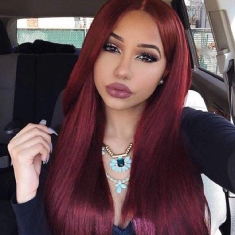 24" Long Straight Wine Red LaceFront Wig
